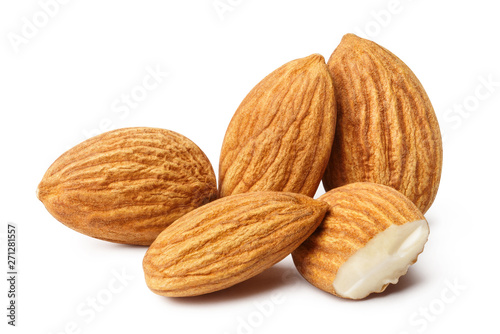 Close-up of delicious almonds, isolated on white background