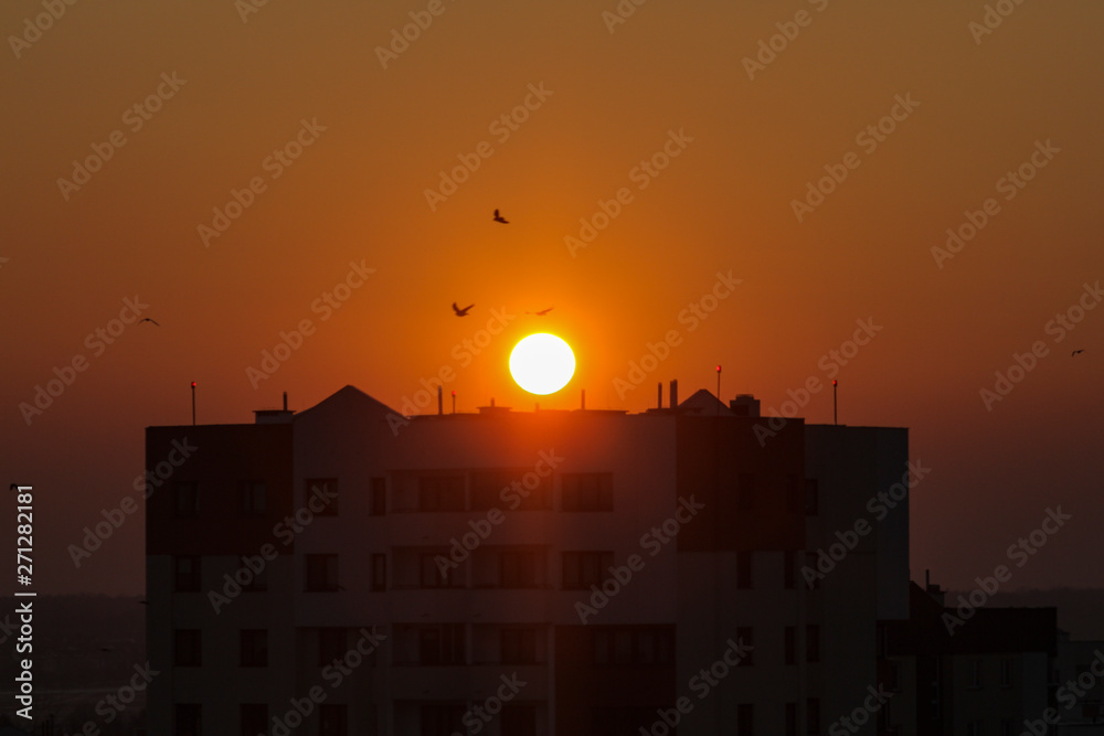 Sunset over the Warsaw housing estate.