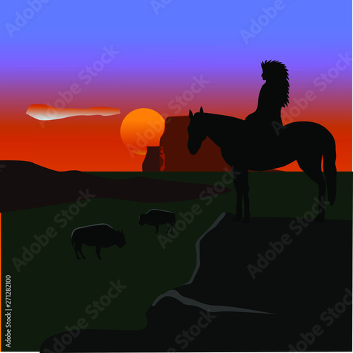 Nativo americano a cavallo in controluce © gianni