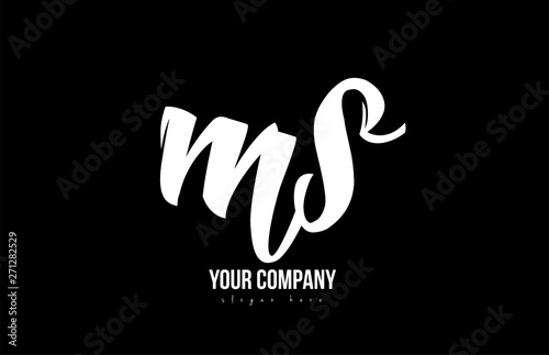 joined ms m s alphabet letter logo icon design black and white