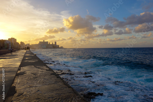 Colroful sunset at Malecon  the famous Havana promenades in Havana  Cuba
