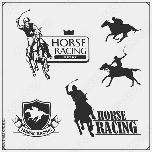 Horse racing and polo club emblems, labels, badges and design elements. Print design for t-shirt.