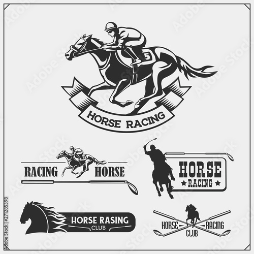 Horse racing and polo club emblems, labels, badges and design elements. Print design for t-shirt.