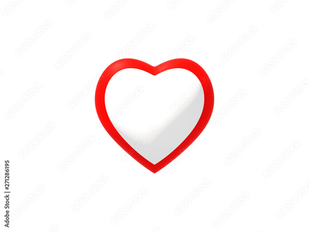 White heart with red borders 3d illustration background, love, romantic, wedding concept