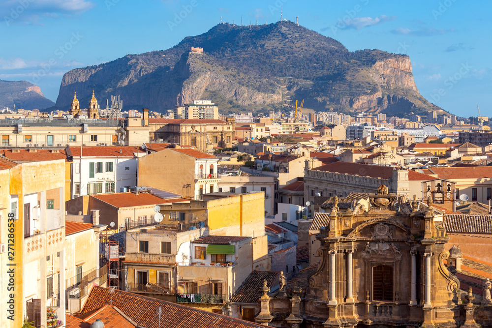 Palermo. Aerial view of the city early morning.
