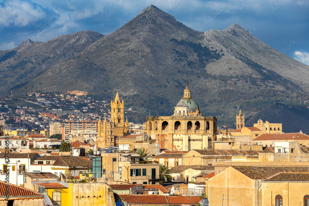 Palermo. Aerial view of the city early morning.