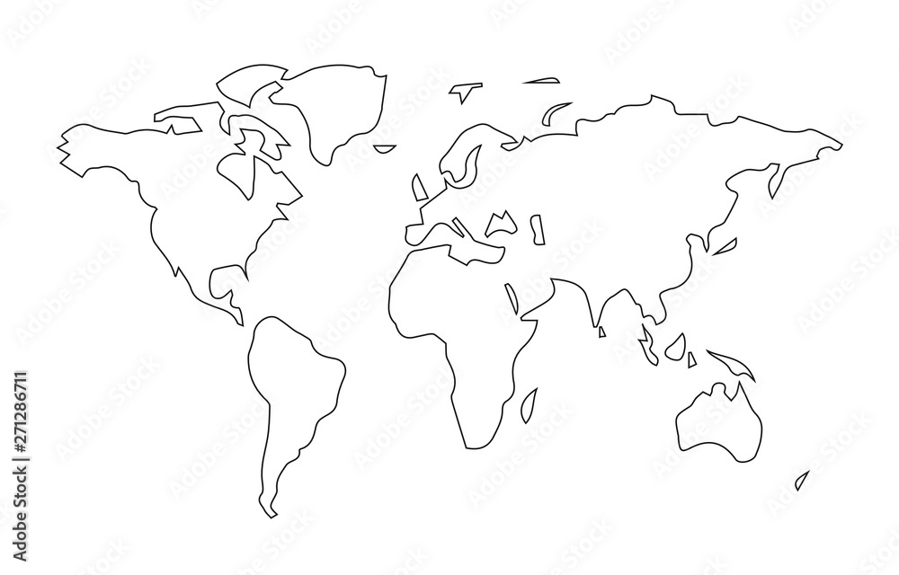 Naklejka Prosta grafika liniowa mapy świata
