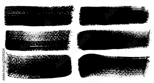Vector set of hand drawn brush strokes and stains. One color monochrome artistic hand drawn horizontal backgrounds and graphic resources.