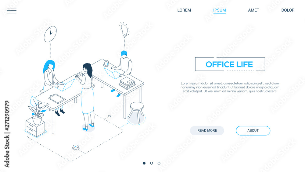 Office life - line design style isometric web banner