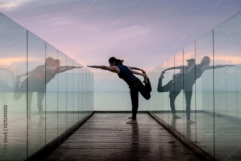practise yoga at the hotel in early morning.