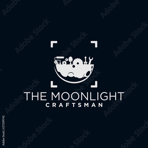 simple moon and craftman vector logo