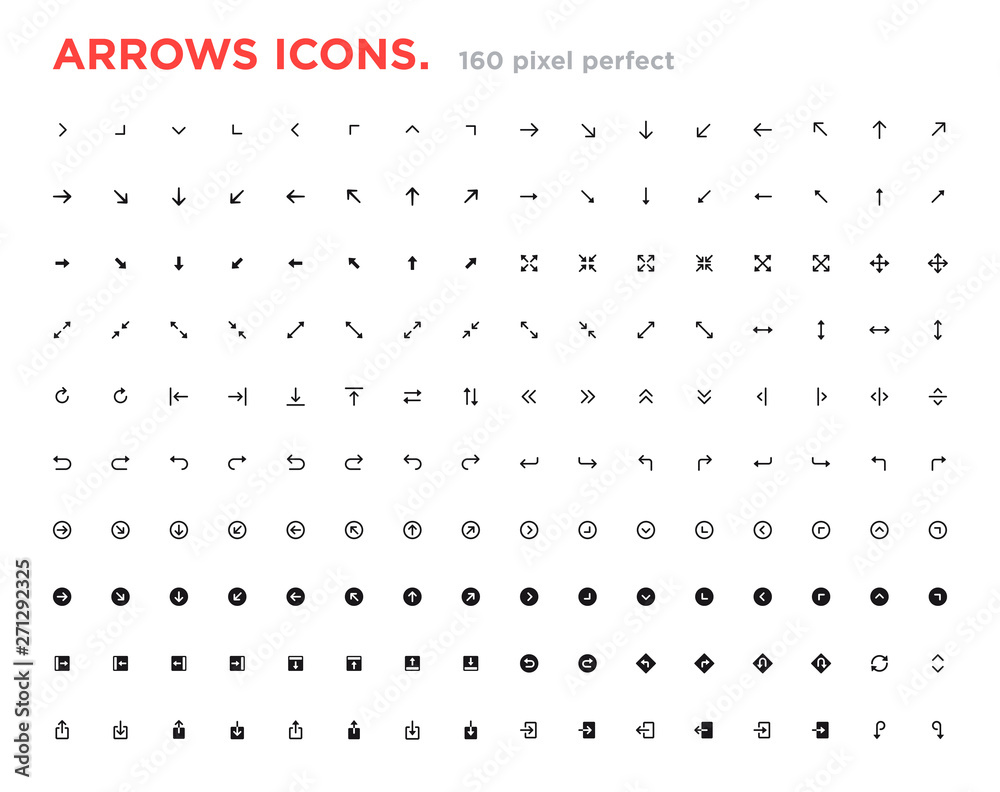 Set of arrow icons. Arrows for the website and app. Vector navigation line style symbols.