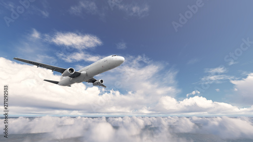 Aircraft With Cloud Blue Sky 3d Rendering Illustration 