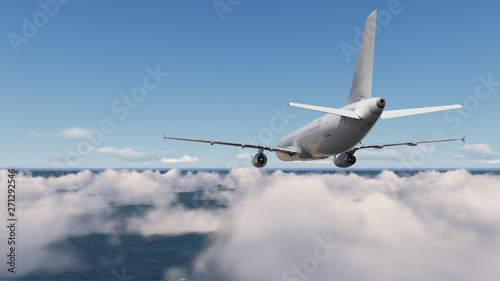Aircraft Over Cloud Blue Sky 3d Rendering Illustration 