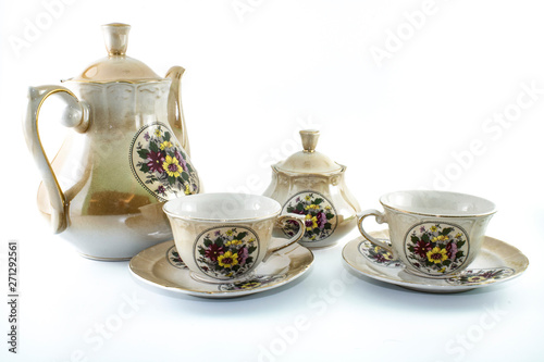Tea set. Eastern culture patterns. White background