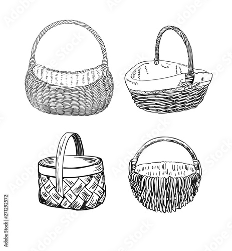 set empty baskets vector engrave isolated design