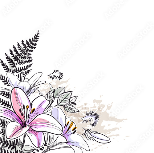 vector sketch flower background card lily purple