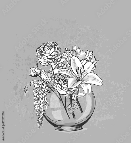 vector sketch flower background card vase glass