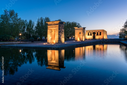 Colorful sunset ate the Debod Temple, Madrid, Spain