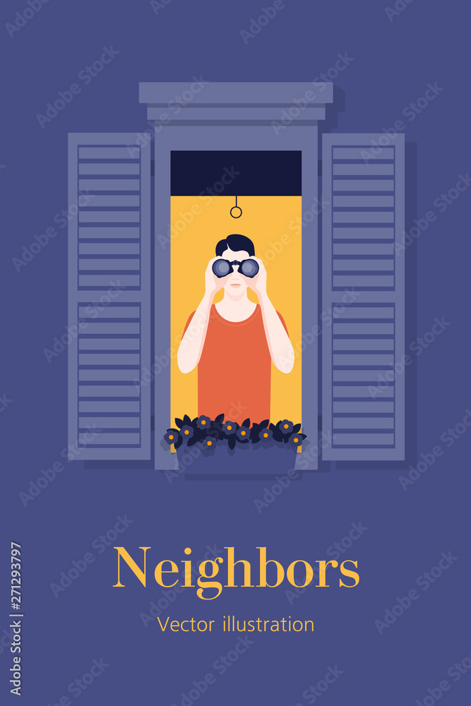 The spying neighbour. The spying neighbour. Глаза сквозь жалюзи. Сосед stock. Neighbour spy.