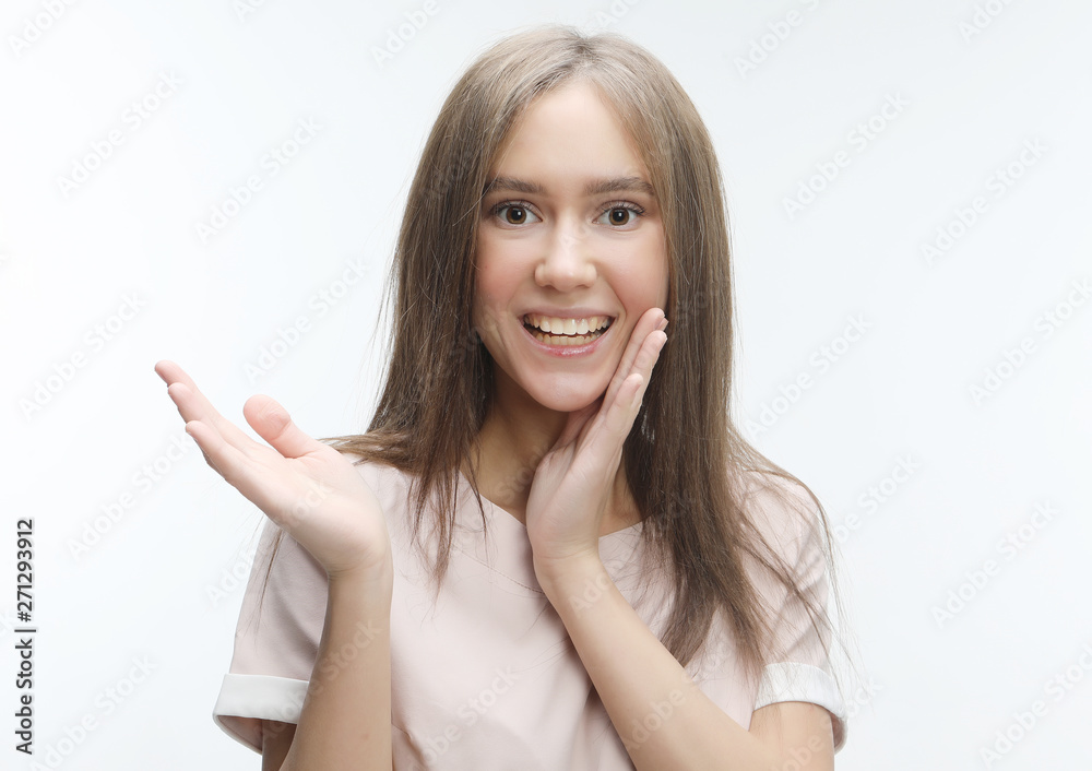 Beautiful girl surprised and shocked looks on you. Beautiful girl surprised and shocked looks on you.