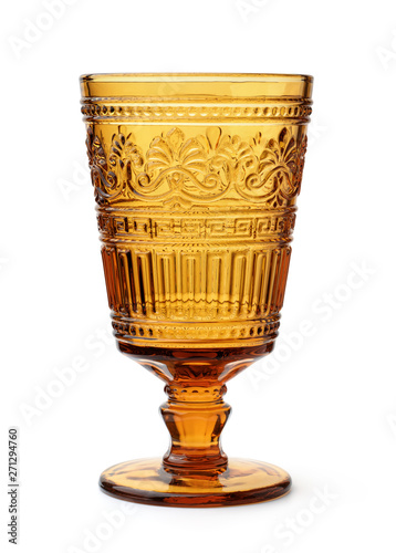 Fotografija Vintage amber pressed glass goblet