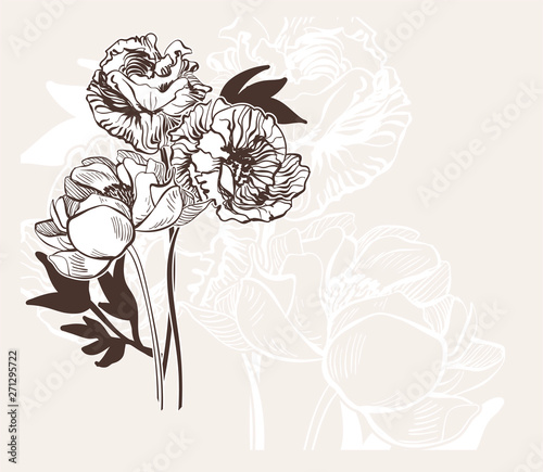 engraved abstract flower vector card bakground elegant wedding celebrate vintage peony