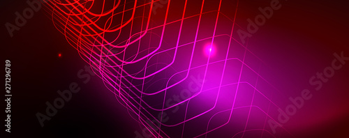 Neon glowing techno lines, hi-tech futuristic abstract background template, vector