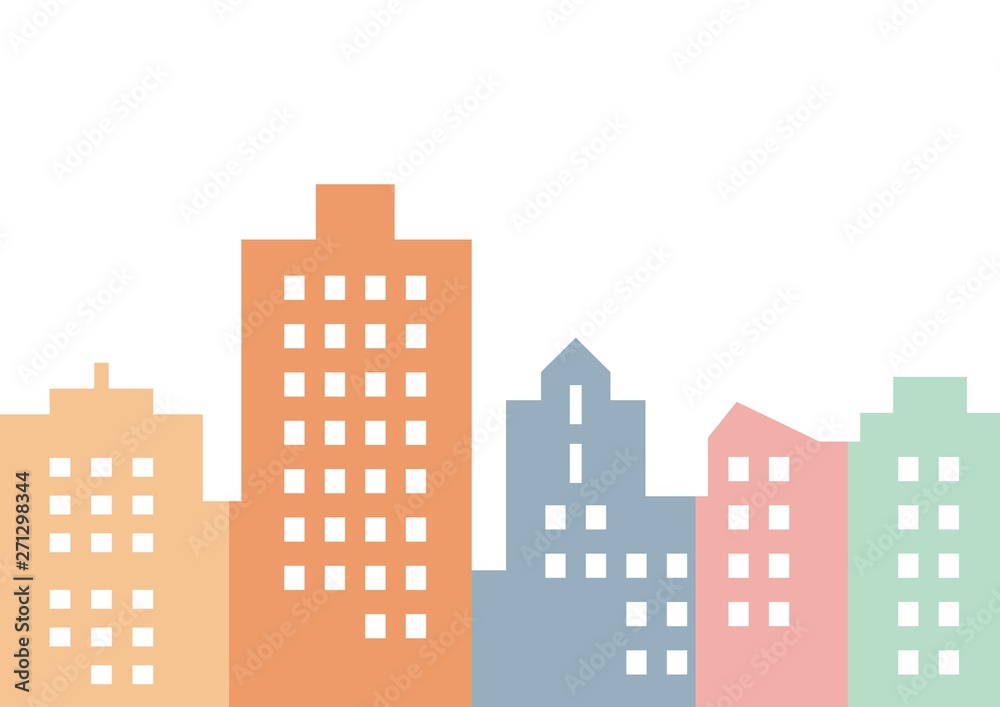 Colored city, silhouette of houses, vector icon