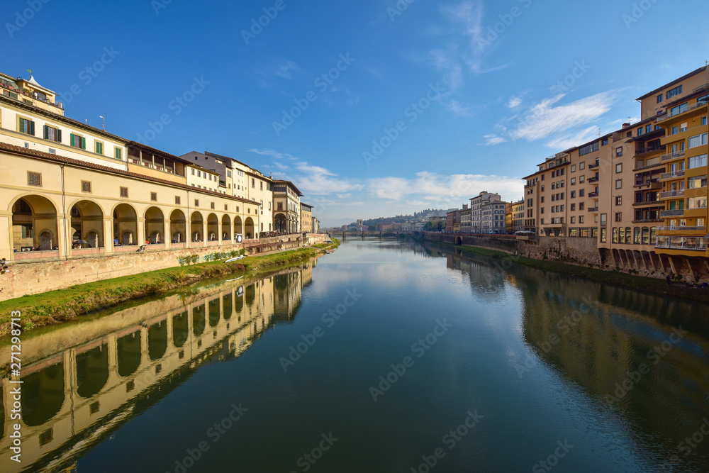 Arno River in Florence. View from the Ponte Vecchio. Tuscany. Italy. 