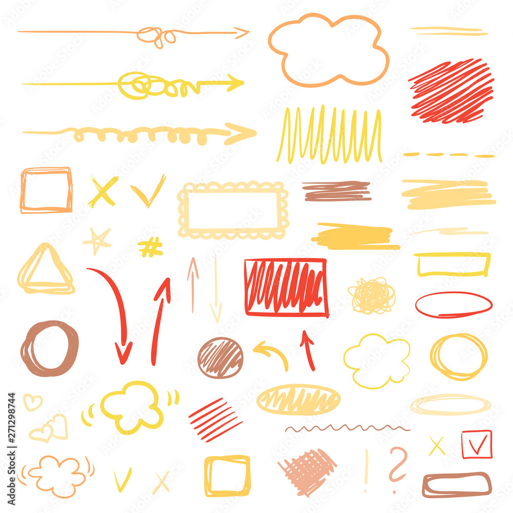 Hand drawn infographic elements on white. Abstract multicolored signs. Line art. Set of different geometric frames. Colorful illustration. Doodles for artwork Hand drawn infographic elements on white. Abstract multicolored signs. Line art. Set of different geometric frames. Colorful illustration. Doodles for artwork