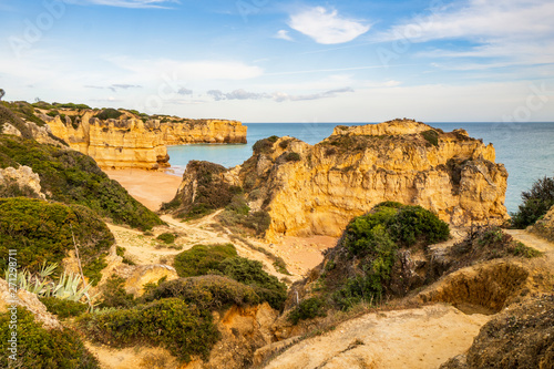 Beautiful cliffy beach in Albufeira, Algarve, Portugal © eunikas