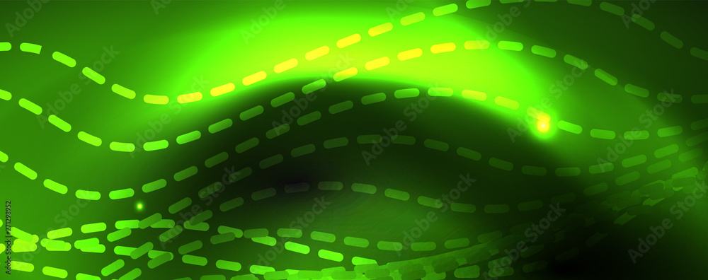 Smoky glowing waves in the dark. Dark abstract background with neon color light and wavy lines. Vector Smoky glowing waves in the dark. Dark abstract background with neon color light and wavy lines. Vector