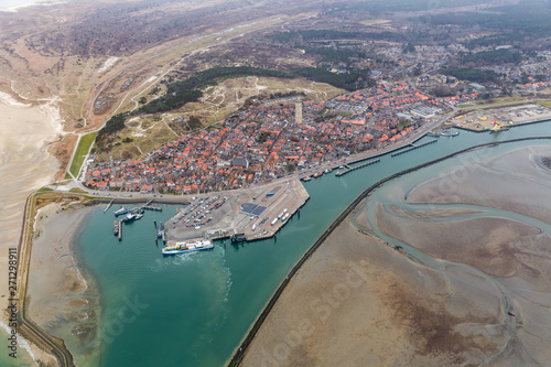 Aerial view Dutch harbor and Village Terschelling photo