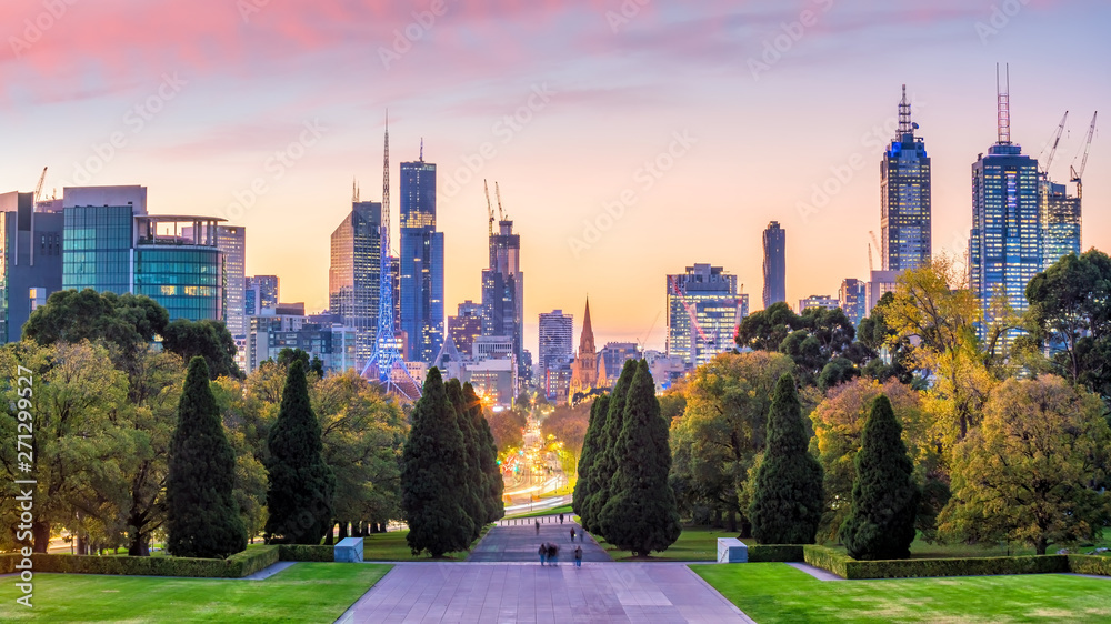 Melbourne city skyline at twilight in Australia Melbourne city skyline at twilight in Australia