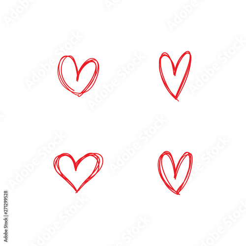 Hand drawn heart icons set, love symbol. Sketched doodles hearts collection.