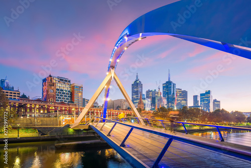 Melbourne city skyline at twilight in Australia photo