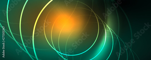 Shiny neon lines template - northern lights glowing blur lines. Futuristic style glow neon 80s disco club or night party techno template