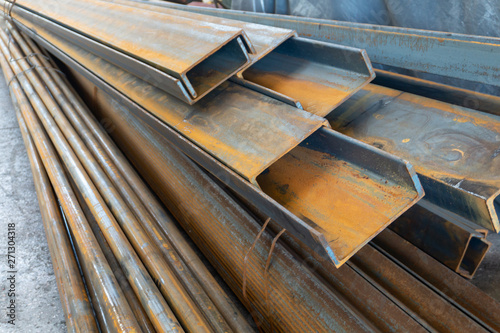 Metal in stock, corner, channel, beam. Metal structures for the assembly of metal products.