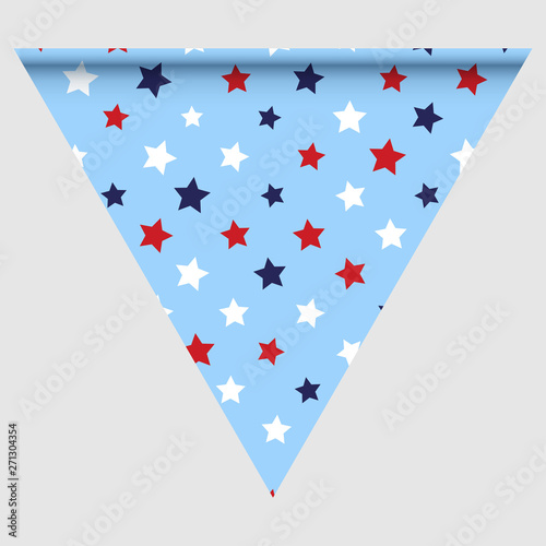 Happy holyday day triangular flag for planar festivals with red  blue and white color stars  stripes  checkered  chevrons. fective background.
