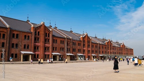 time lapse of tourist visit Yokohama Red Brick Warehouse in Yokohama Minatomirai, Japan