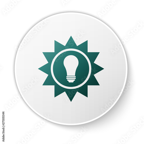 Green Solar energy panel icon isolated on white background. Sun and light bulb. White circle button. Vector Illustration