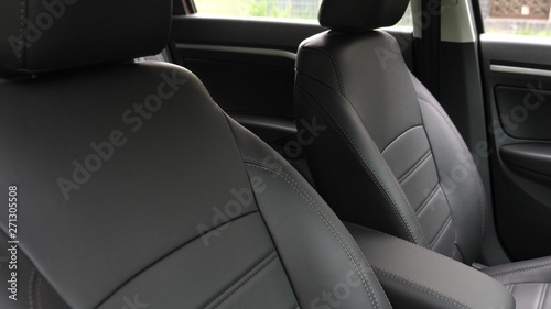 luxury leather seats in the car. Black leather seat covers in car. beautiful leather car interior design. stylish leather seats in the car.