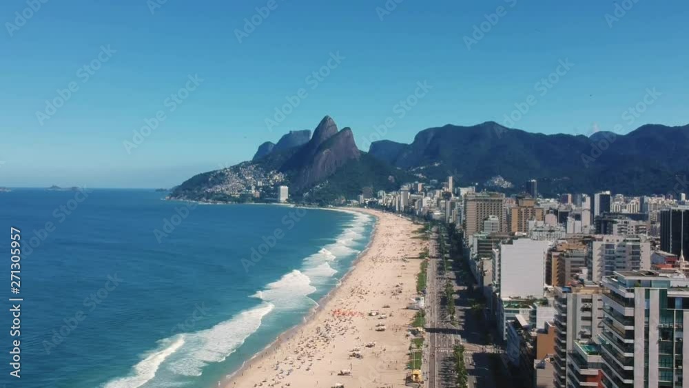 Flying above Ipanema Beach and Arpoador stone in Rio de Janeiro, Brazil Flying above Ipanema Beach and Arpoador stone in Rio de Janeiro, Brazil