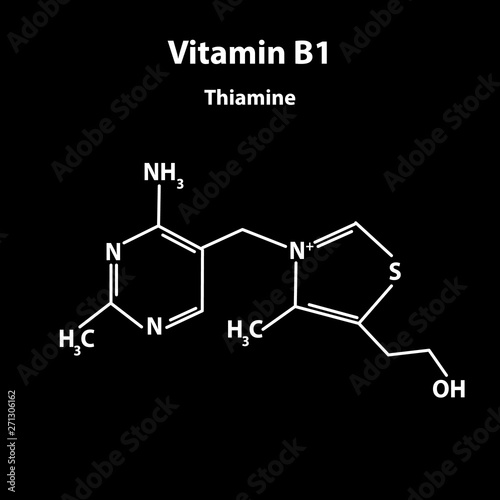 Vitamin B1. Thiamine Molecular chemical formula. Infographics. Vector illustration on black background.
