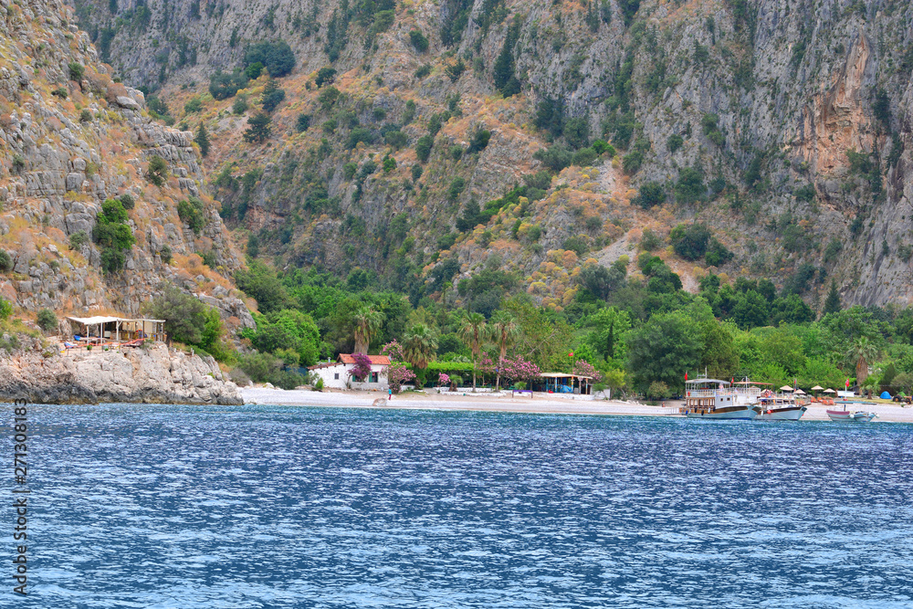 Big canyon. Butterfly valley in Turkey. View from the sea.