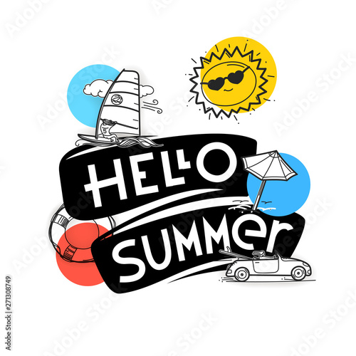 Hello summer concept. Cute summer elements for web and graphic design, t-shirts, prints