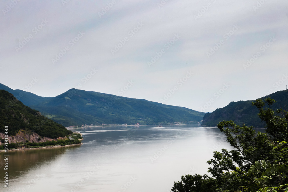 Danube river gorge in national park Djerdap in Serbia, Serbian and Romanian border