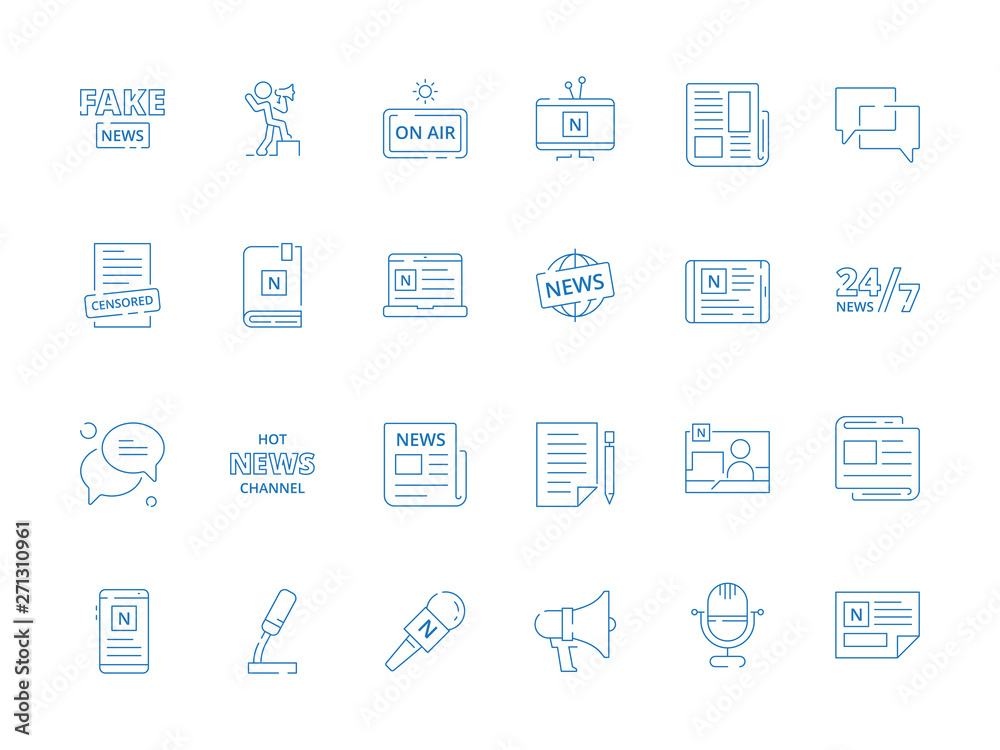 News symbols. Business newspaper online magazine various information source announce vector icon. Online information source icons set illustration News symbols. Business newspaper online magazine various information source announce vector icon. Online information source icons set illustration