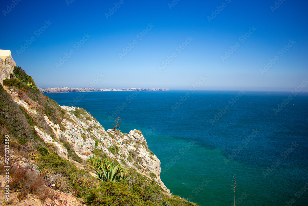 Cliffs on West Coast of Atlantic Ocean in Algarve Sagres Portugal